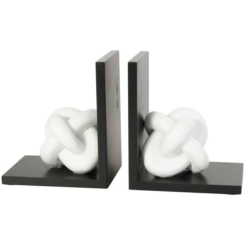 CosmoLiving by Cosmopolitan White Wooden Knot Decorative Bookends with Black Stands (Set of 2)