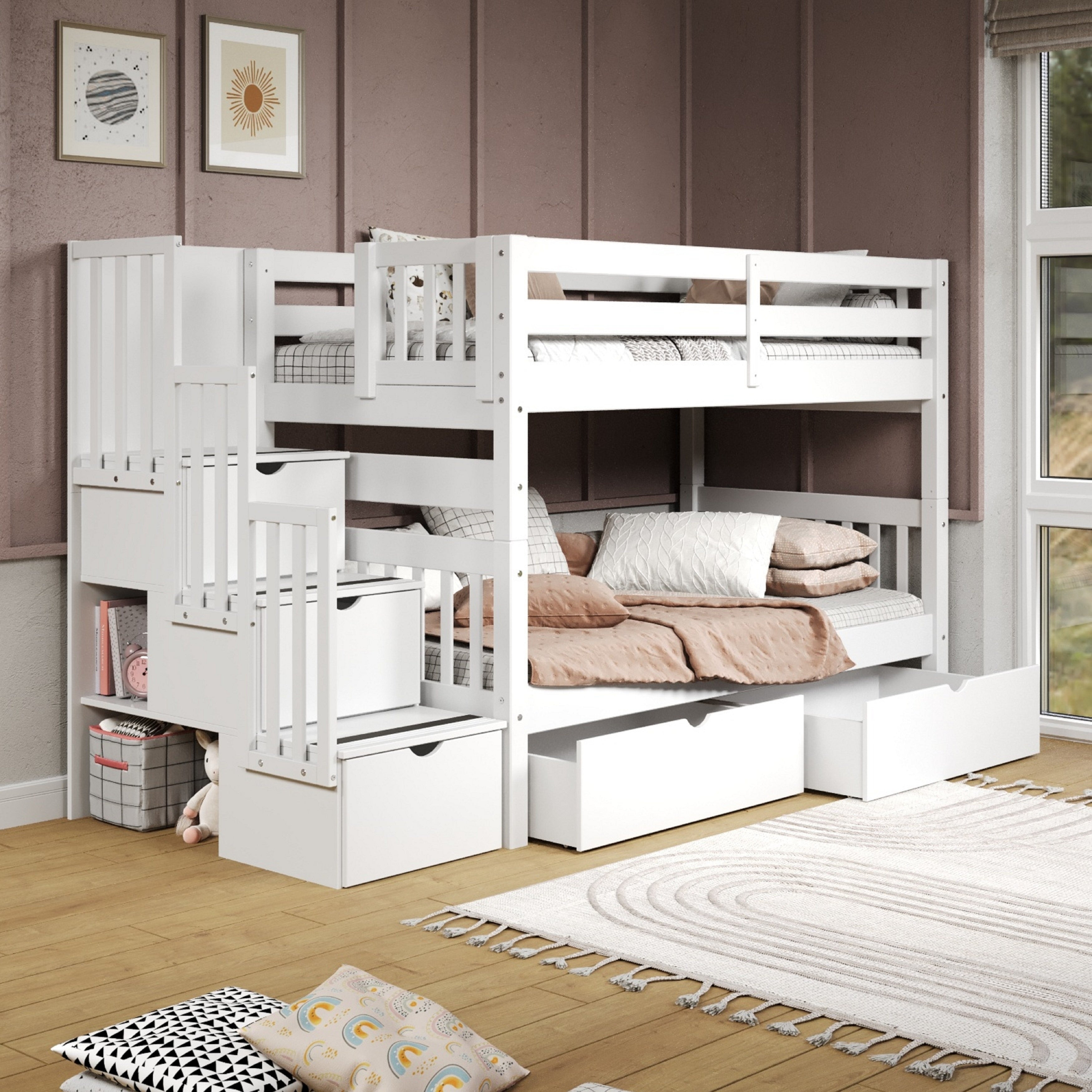 Taylor & Olive Trillium Twin over Twin Stairway Bunk Bed, 2 Drawers
