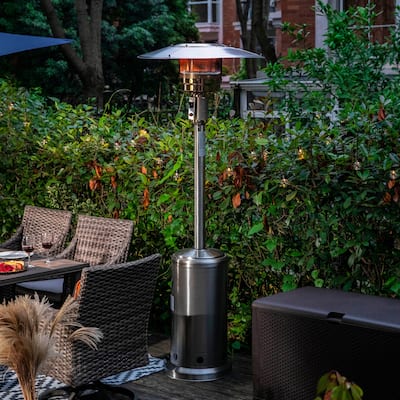 46,000 BTU Stainless Iron Silver Propane Gas Patio Heater with Wheels