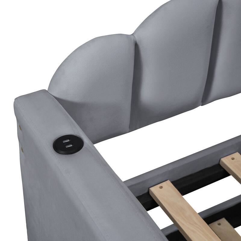 Upholstered Twin Daybed with Trundle and Built-in USB Charging Station