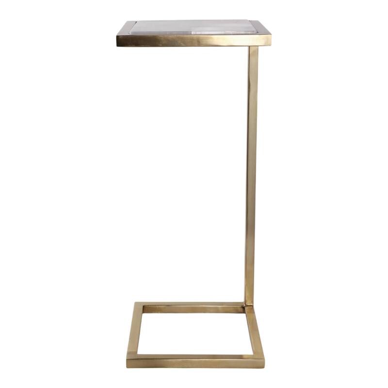 Metal Side Table Square Top Narrow C-Frame Accent - White - 24.0"