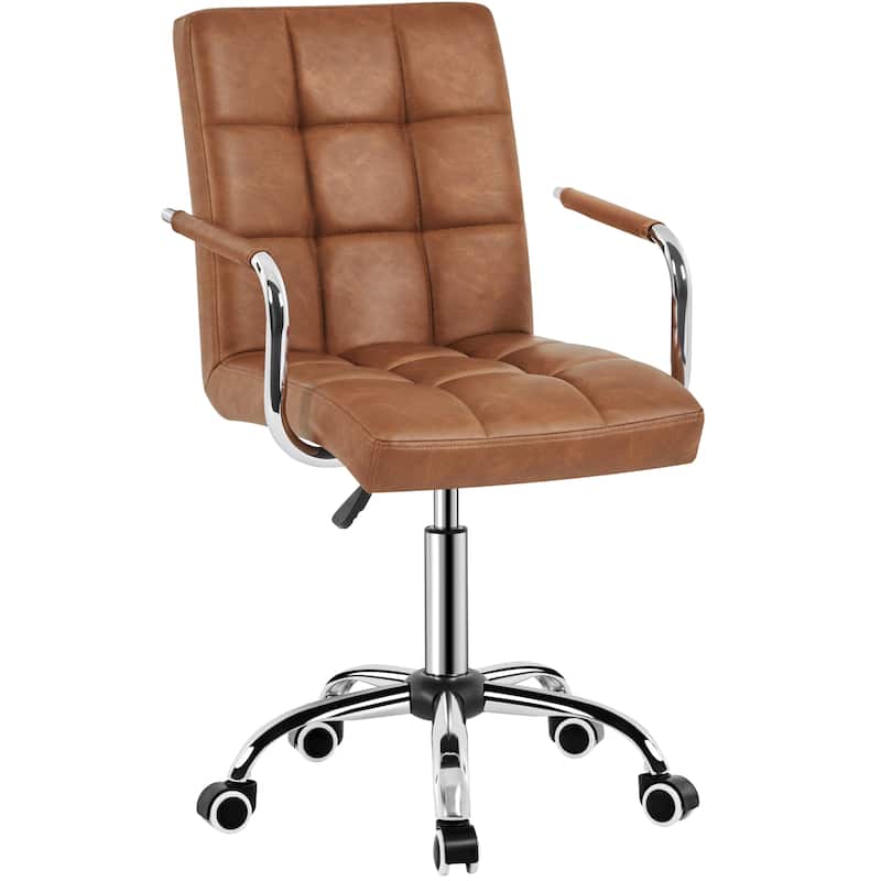 Yaheetech Adjustable Faux Leather Swivel Office Chair with Wheels - Retro Brown