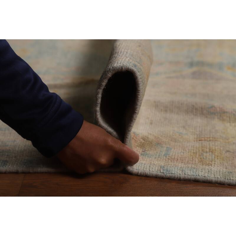 Vegetable Dye Blue Floral Oushak Turkish Area Rug Handmade Wool Carpet - 8'3"x 9'8"
