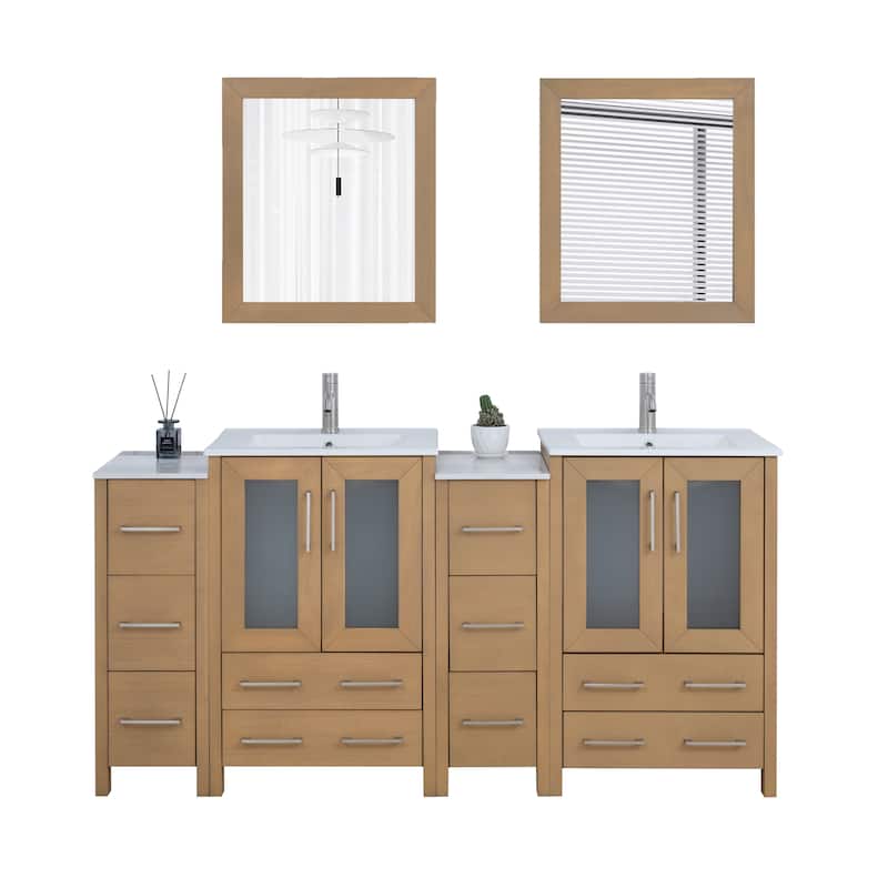 Vanity Art 72 in. Double Sink Bathroom Vanity with Top and Mirrors - 72 X 18.1 X 35.8