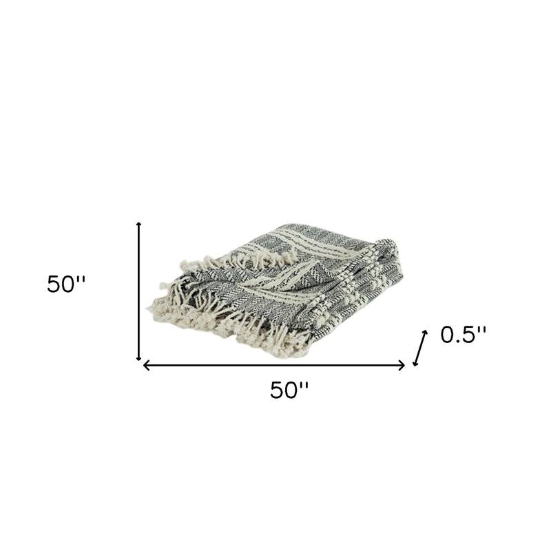 HomeRoots Black Woven 100% Cotton Throw Blanket