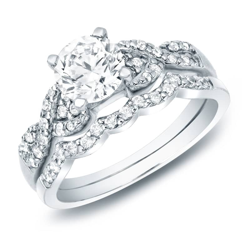 Auriya 14k Gold 1ctw Braided Twist Round Diamond Engagement Ring Set