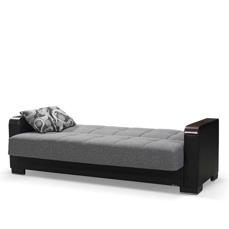 HomeRoots 87" Gray And Black Microfiber Convertible Futon Sleeper Sofa And Toss Pillows With Storage