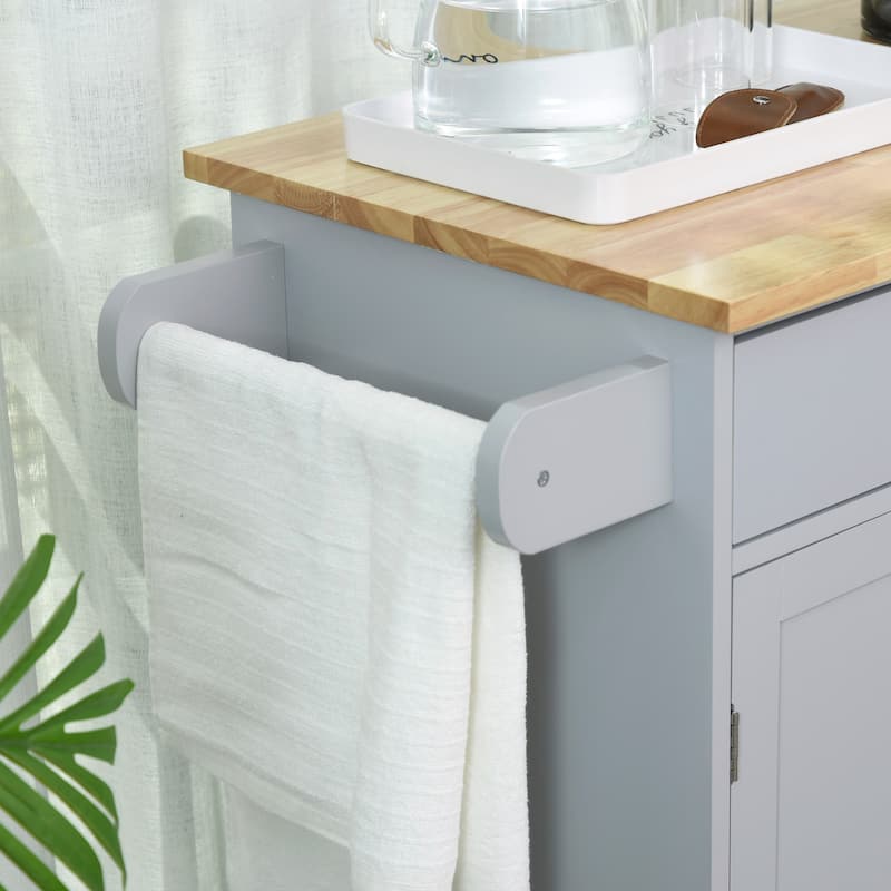 Kitchen Island with Wood Top, Movable Kitchen Island on Wheel, Rolling Trolley Cart with Towel Rack, Drawer & Cabinet