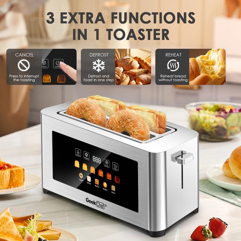 4-Slice Toaster with Extra-Wide Slots, Stainless Steel, LED Touch Panel, Auto Shut-Off, Anti-Jam, Easy Clean & Cord Storage
