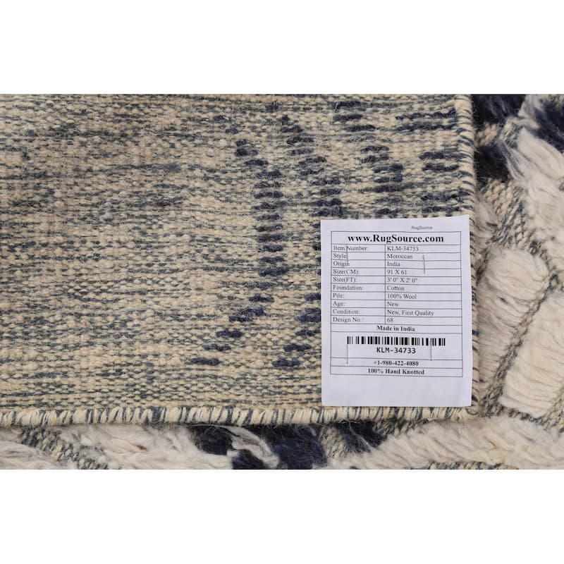 Contemporary Moroccan Oriental Foyer Rug Hand-Knotted Wool Carpet - 2'0"x 3'0"