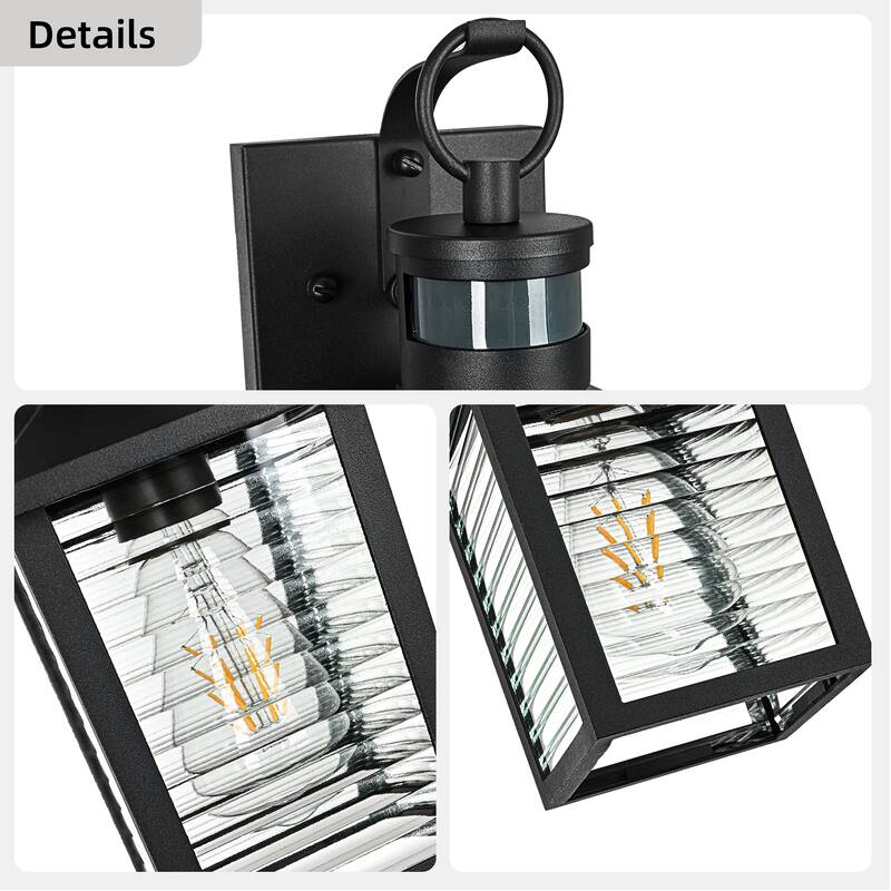 13 in. Sand Black 1-Light Motion Sensing Outdoor Wall Sconce with Dusk to Dawn and Clear Glass Shade