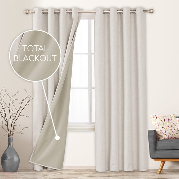 slide 2 of 71, Deconovo Faux Linen Total Blackout Grommet Curtain (2 Panels)