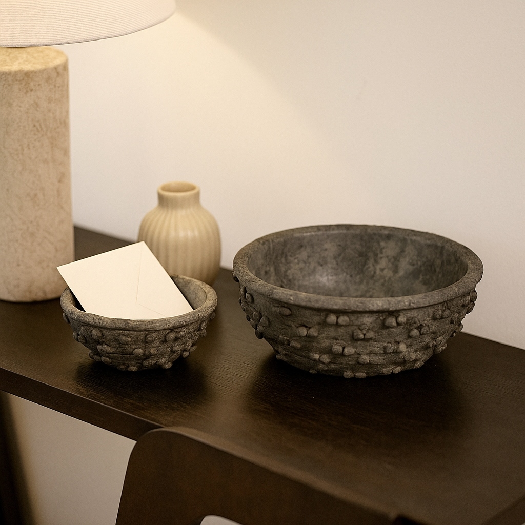 Terracotta Decorative Bowl with Tapered Shape-Set of 2, 12", 8", Black