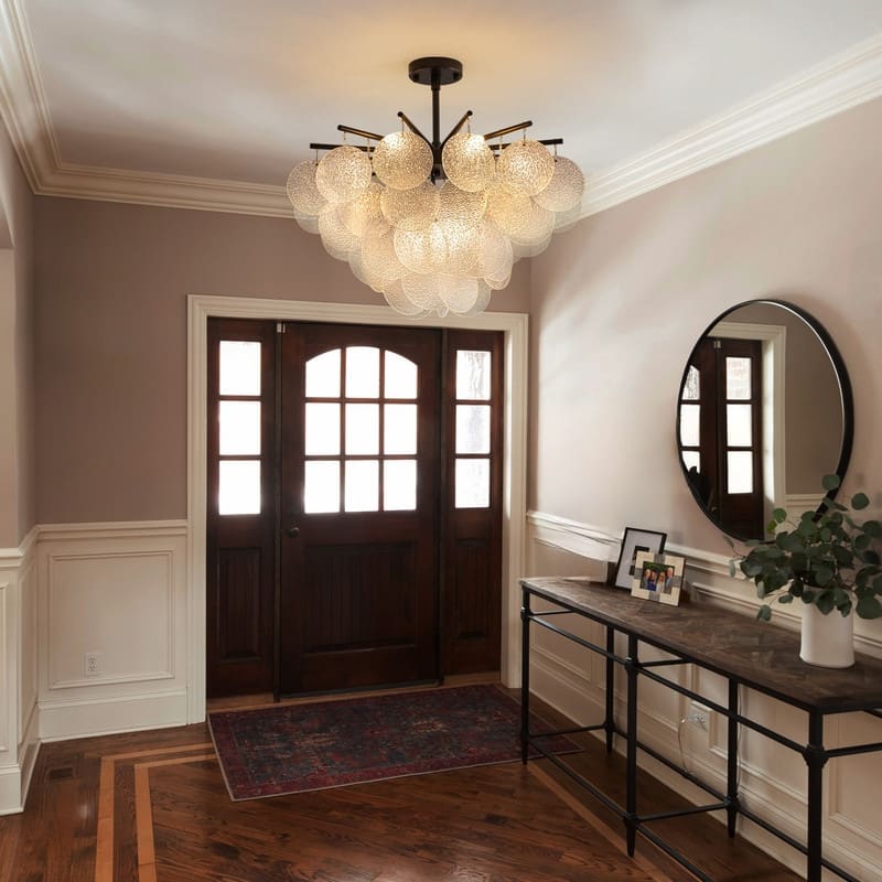 23.6" Modern 4-Tier Farmhouse Glass Chandelier, 9-Light Seeded Glass Dining Room Pendant Light - N/A