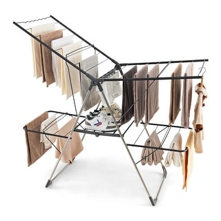 Two Tier Storage Drying Rack Costway 2-Tier Clothes Drying Rack with 33 Drying Rails Height - See ...