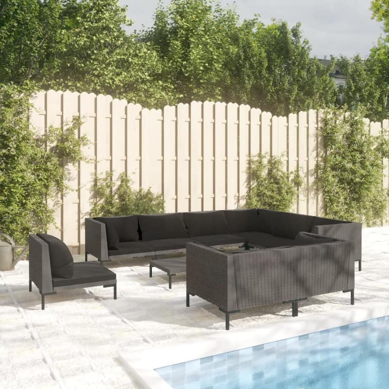 vidaXL Patio Lounge Set Outdoor Sectional Corner Sofa Poly Rattan Dark Grey - 27.6" x 27.6" x 24" - Grey 4 x Middle sofa