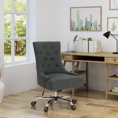360° Rotating Home Office Chair, Adjustable Height Ergonomic Chair, Upholstered Desk Stool with Metal Base and Wheels - N/A