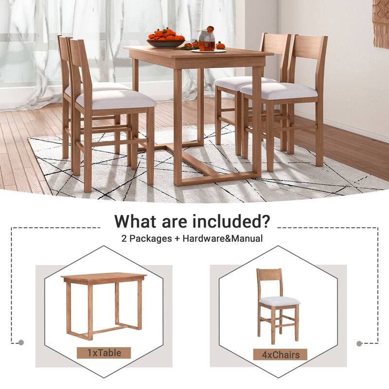 Rectangular Dining Table, Rustic Kitchen Table & Chairs Set with Four Upholstered Chairs for Apartments