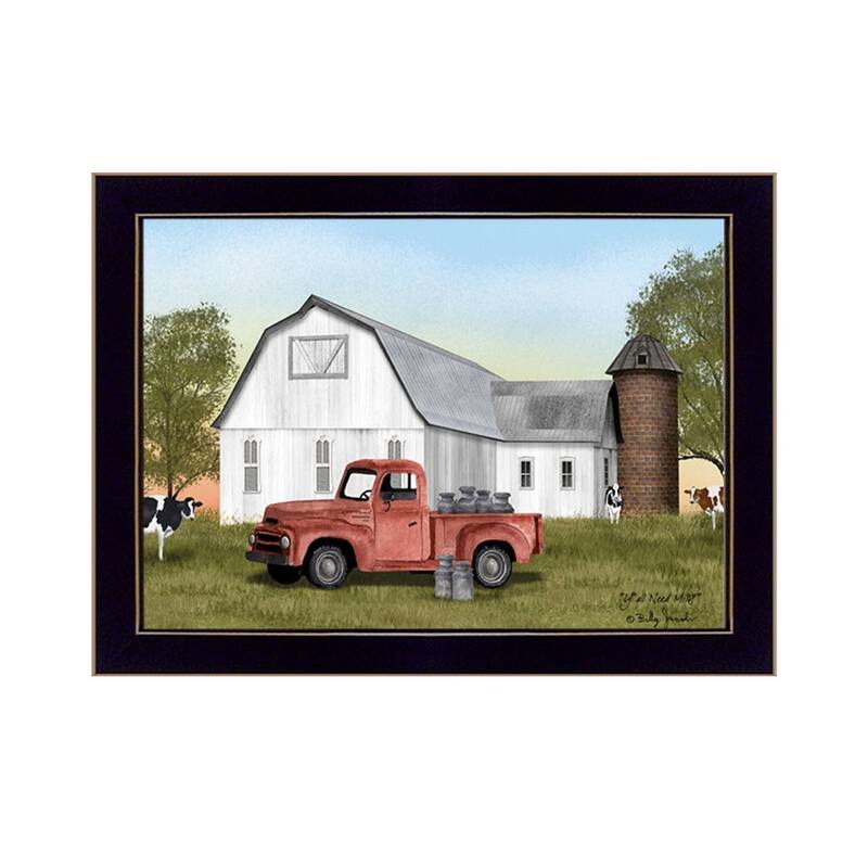 TrendyDecor4U Farmhouse "Y'All Need Milk?" Framed Print Wall Art by Billy Jacobs - Summer Color - 14 x 18 - Black