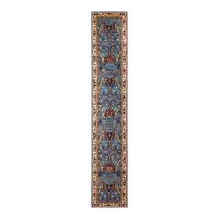 Hand Knotted Traditional Tribal Wool Light Blue Area Rug - 2' 9" x 16' 0"