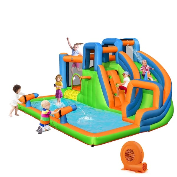 slide 2 of 6, Inflatable Water Slide Bounce Castle w/ Climbing Walls 680W Blower - Blue, Green, Orange Blue, Green, Orange