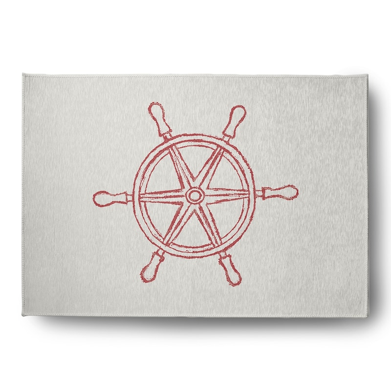 Large Ship Wheel Nautical Chenille Rug - Ligonberry Red - 5' x 7'