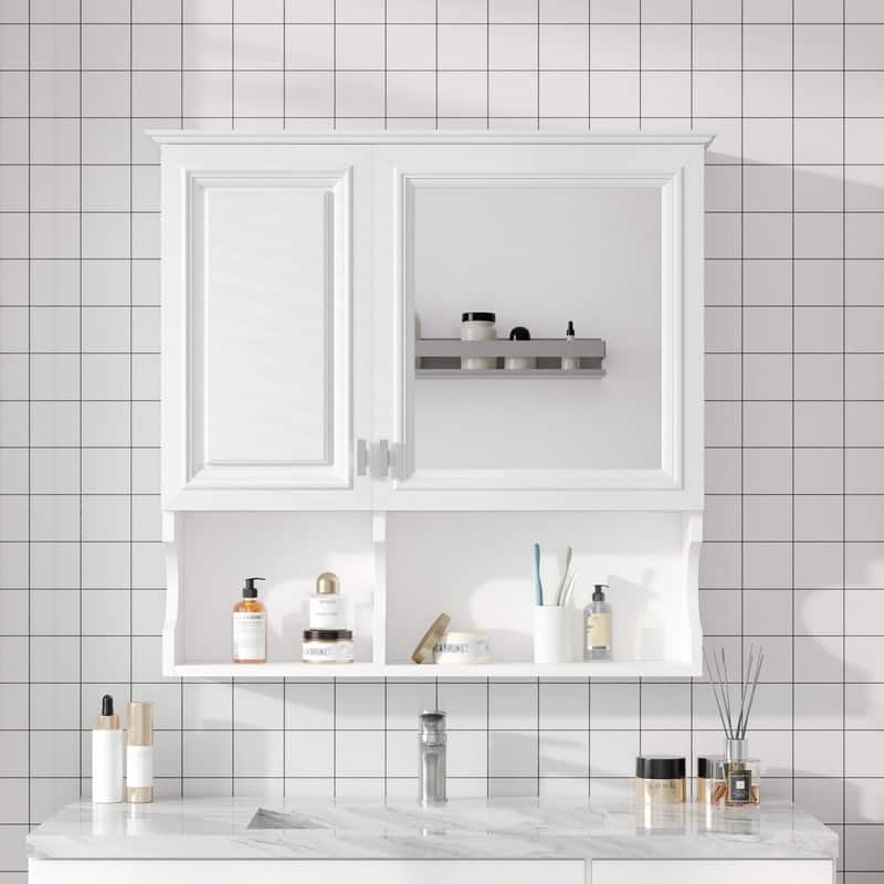 30 Inch Wall Mounted Bathroom Cabinet with Doors & Mirror, Adjustable Shelf