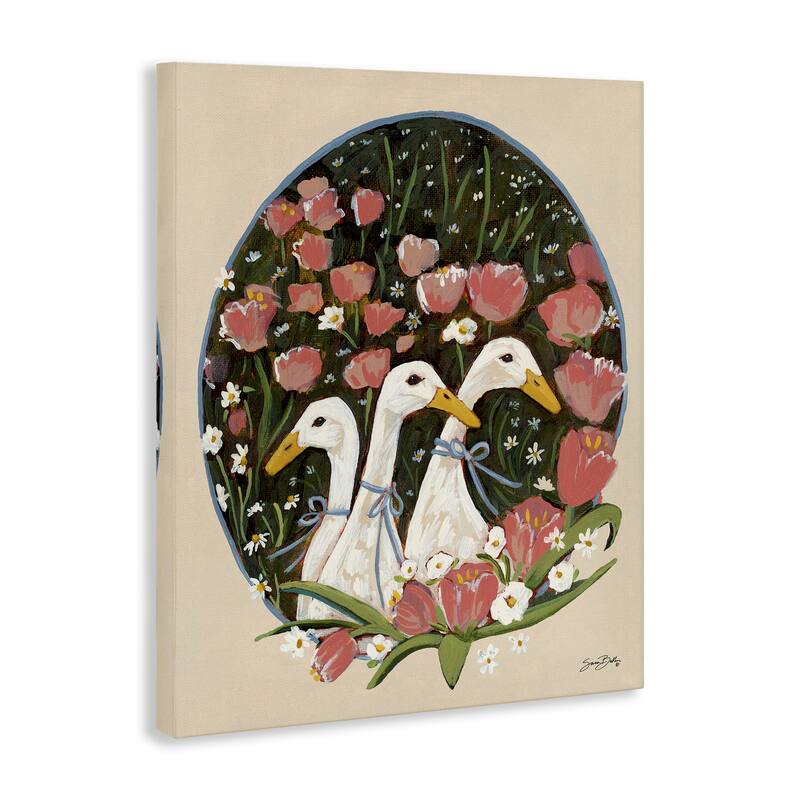 Stupell Ducks with Cottage Blooms Canvas Wall Art Design By Sara Baker