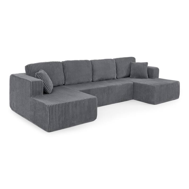 U-Shape Sleeper Sofa, Modular Corduroy Minimalist, Space-Saving