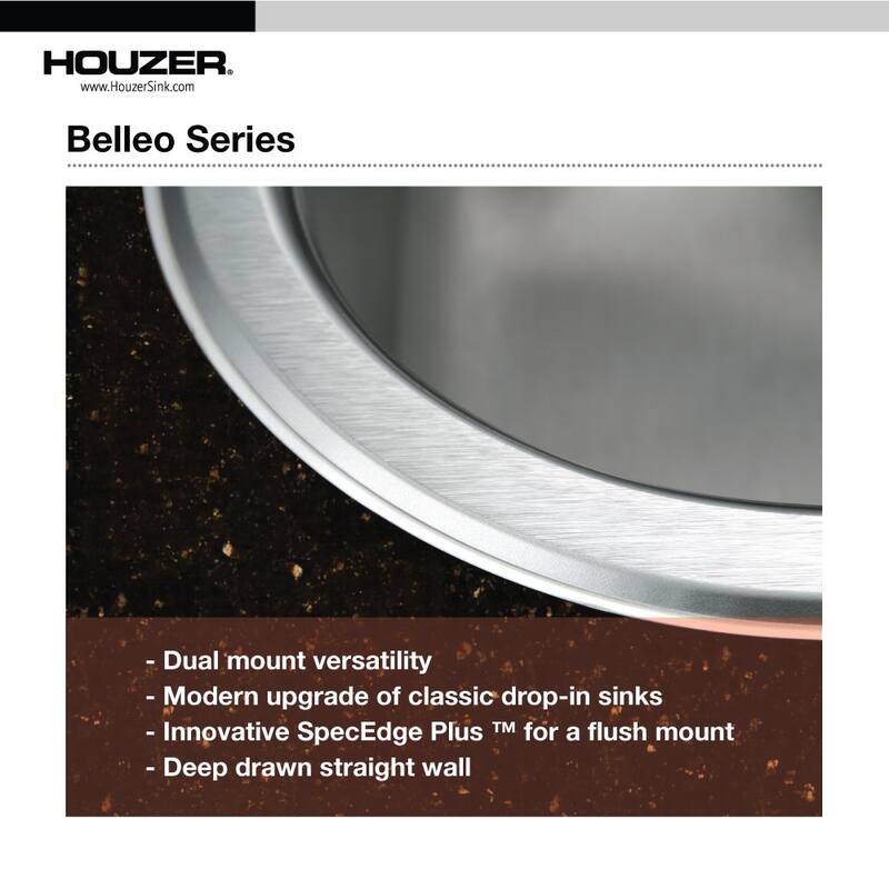 Houzer Belleo 23" Drop In Single Basin Stainless Steel Kitchen Sink