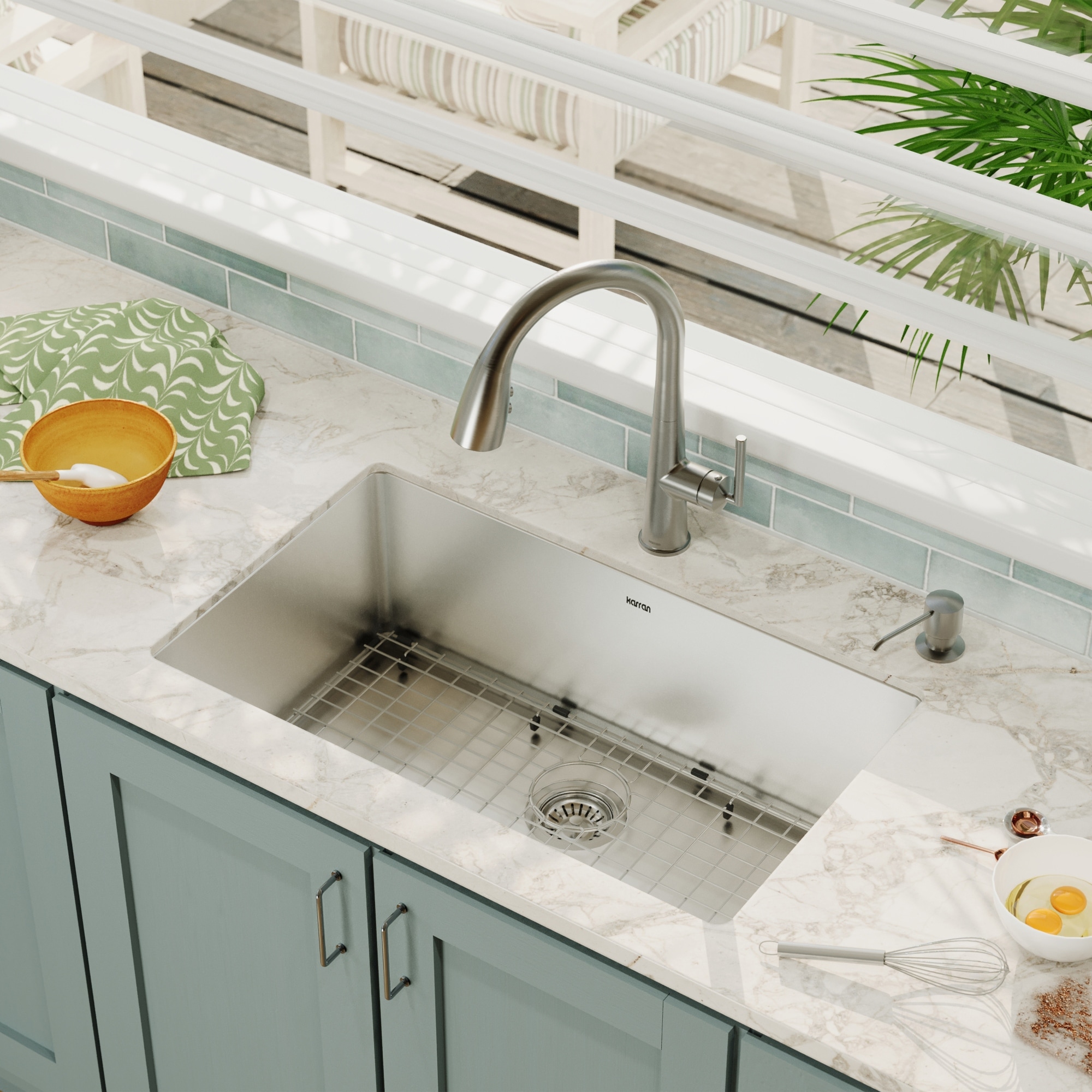 Karran 30" Undermount Large Single Bowl Stainless Steel Sink Kit - Silver