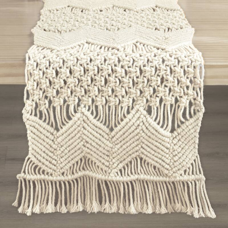 Lush Decor Boho Macrame Handcrafted Indoor/Outdoor Washable Water Repellent Runner Single - 13" x 72"+3" Fringe