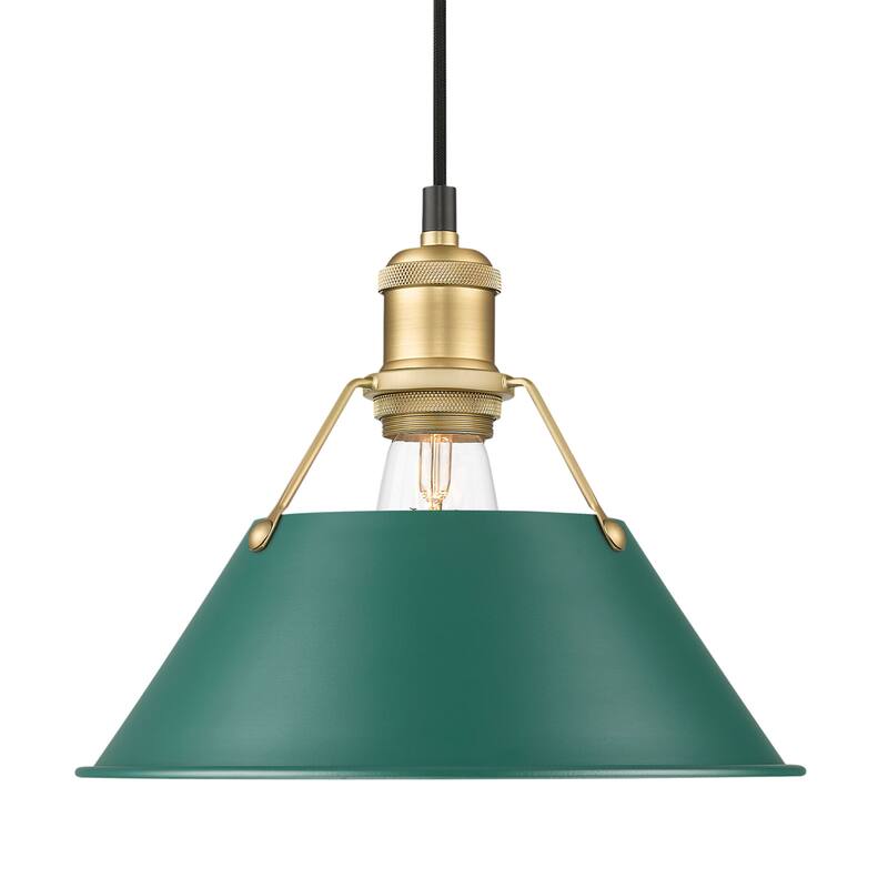 Yep by Golden Lighting Orwell 1-light 10in Pendant in Brushed Champagne Brass and Pine Green shade - Medium Pendant - 10"