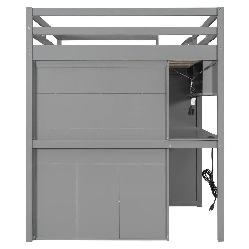 Full Loft Bed Frame with Wardrobe, Desk & LED Lighting by Harper&Bright Designs