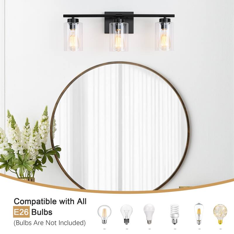 22.83 in. 3-Light Modern Wall Sconce Bathroom Vanity Light with Glass Shade
