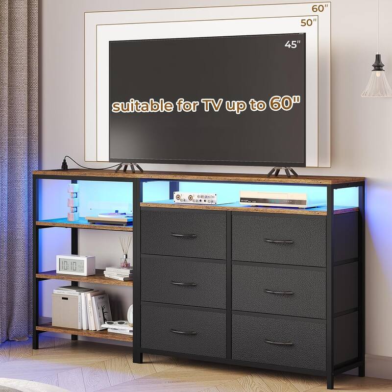 Dresser Bedroom 6 Drawers 3 Open Shelves L Shape Corner TV Stand