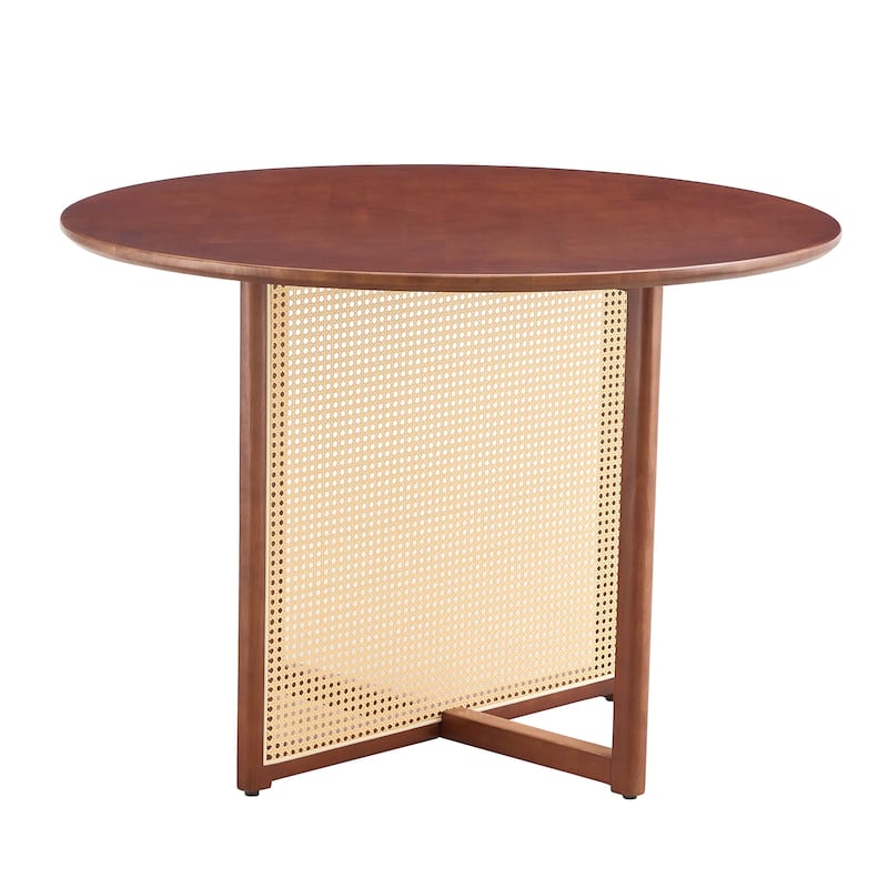 42" Country Wooden Coffee Table with Round Top for Dining Room, Living Room, Office