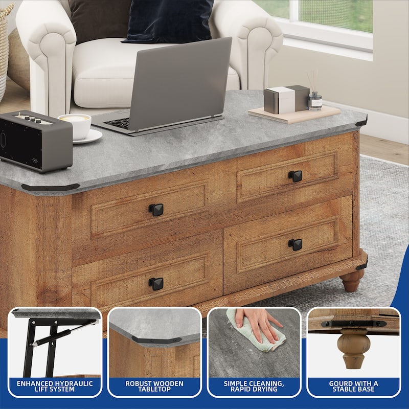 Moasis 36"W Lift-top Farmhouse Coffee Table Center Table with Drawers and Large Hidden Storage