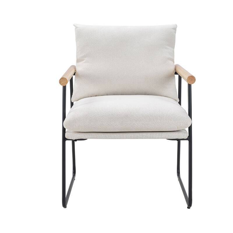 Modern Accent Chair with Removable Cushion, Wood Armrests, Living Room