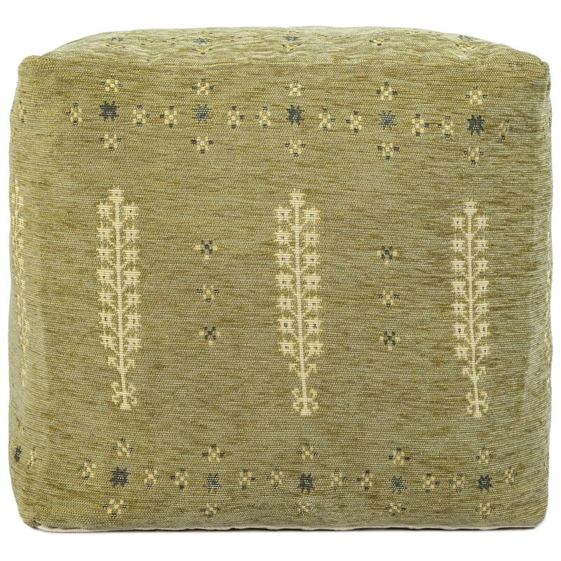 HomeRoots 18" Green Cotton Blend Boho Pouf Ottoman