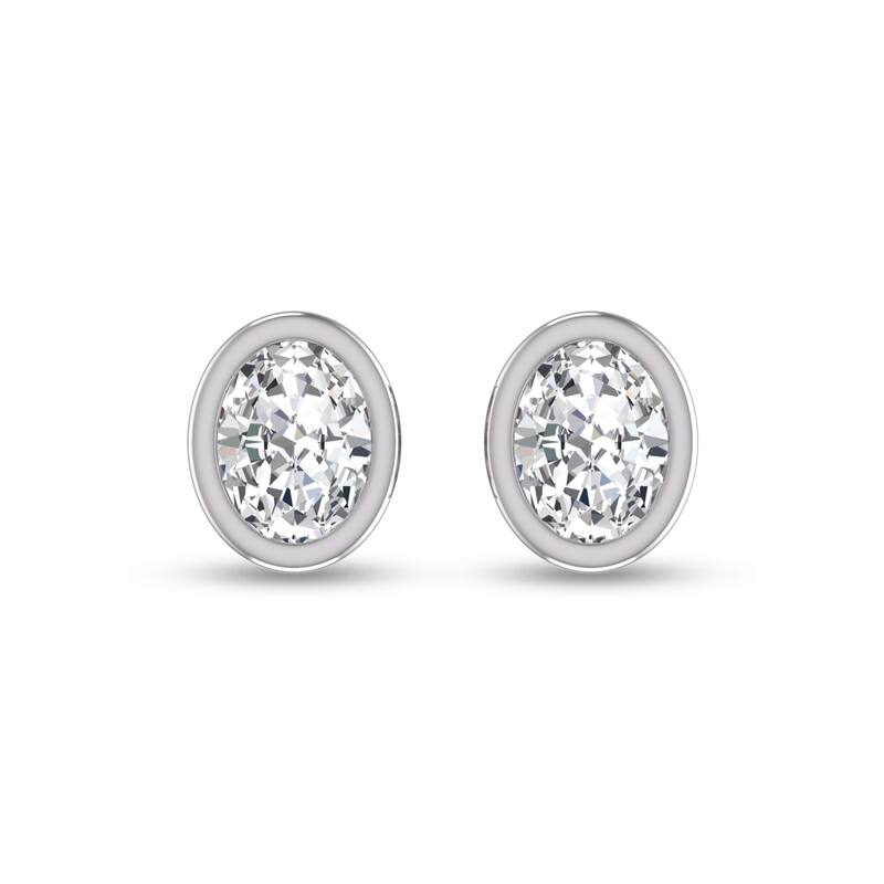 Marquee Lab Grown 1/2 Carat Oval Bezel Set Solitaire Diamond Earrings in 14K White Gold