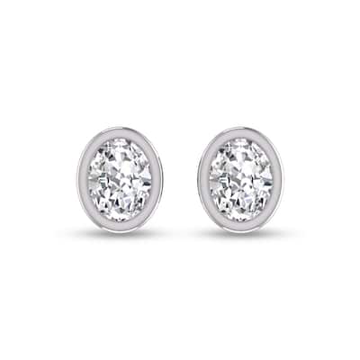 Marquee Lab Grown 1/4 Carat Oval Bezel Set Solitaire Diamond Earrings in 14K White Gold
