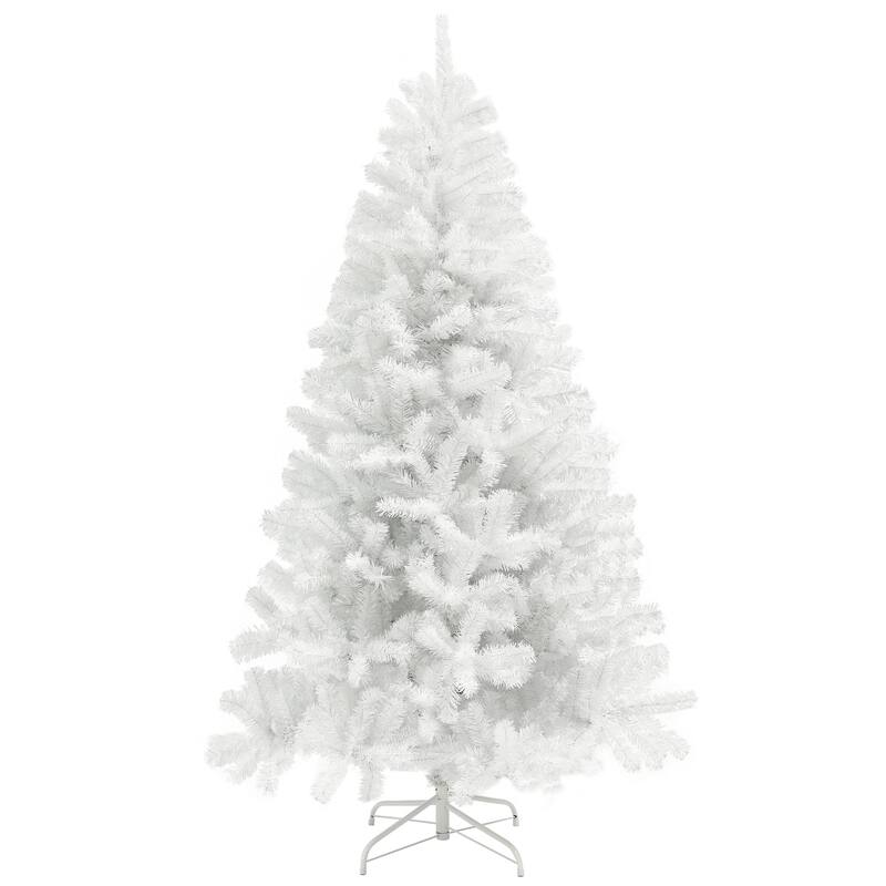 9ft Tall Artificial Christmas Tree, Unlit Xmas Tree with 2132 Branch Tips, Auto Open, Steel Base, Holiday Décor - White