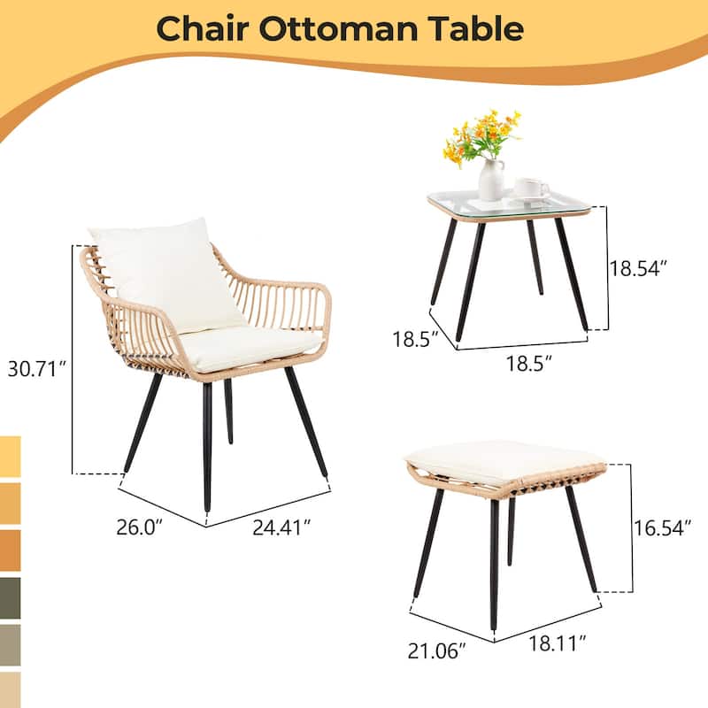 5 Piece Patio Bistro Set with Ottoman, Outdoor Wicker Apartment Balcony Furniture Sets, Rattan Table and Chairs Set of 2
