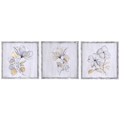 Flower Trio - Prints with Gold Painted Accents - Antique Wood Frames