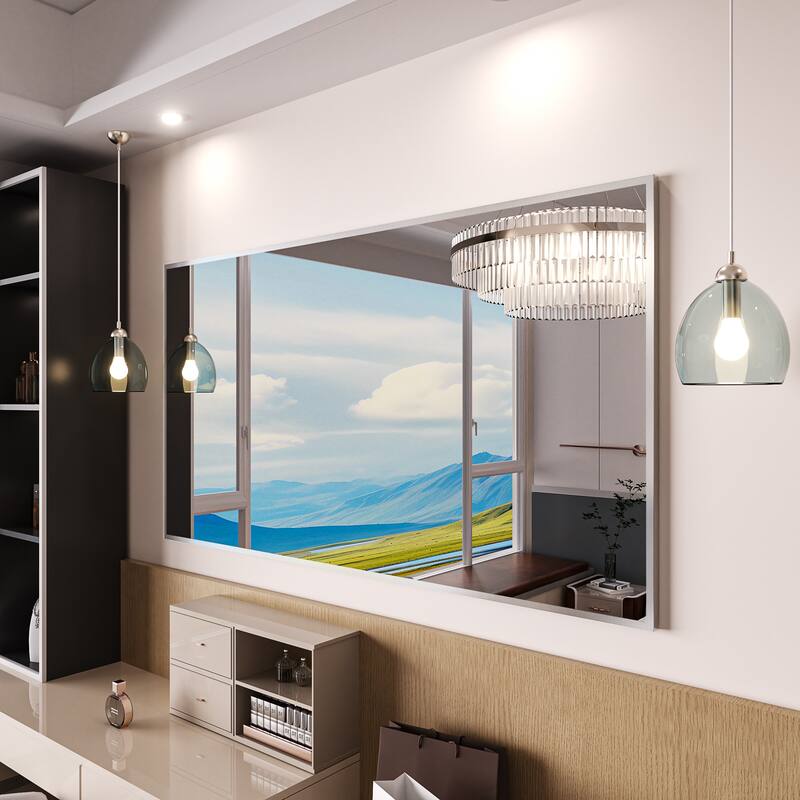 QuivaraView Wall Mounted Aluminum Frame Bathroom Vanity Mirror - 72" x 40" - Brushed Nichel