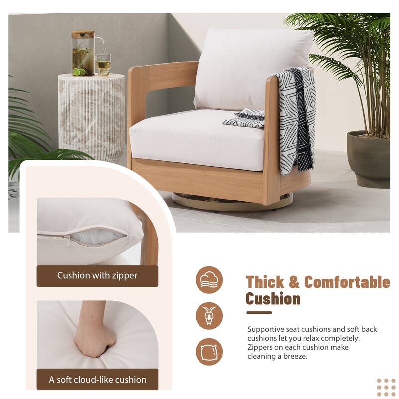Outdoor Swivel Chair Conversation Set 360-Degree Solid Wood Eucalyptus
