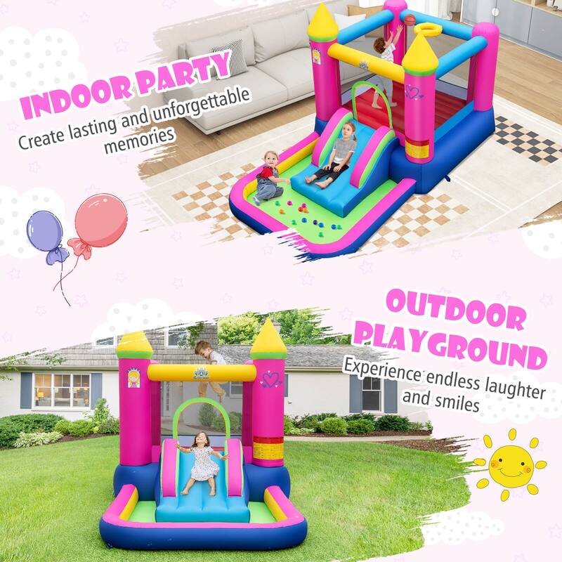 Costway 4-in-1 Kids Princess-themed Bouncer with Slide Basketball Hoop - Multicolor