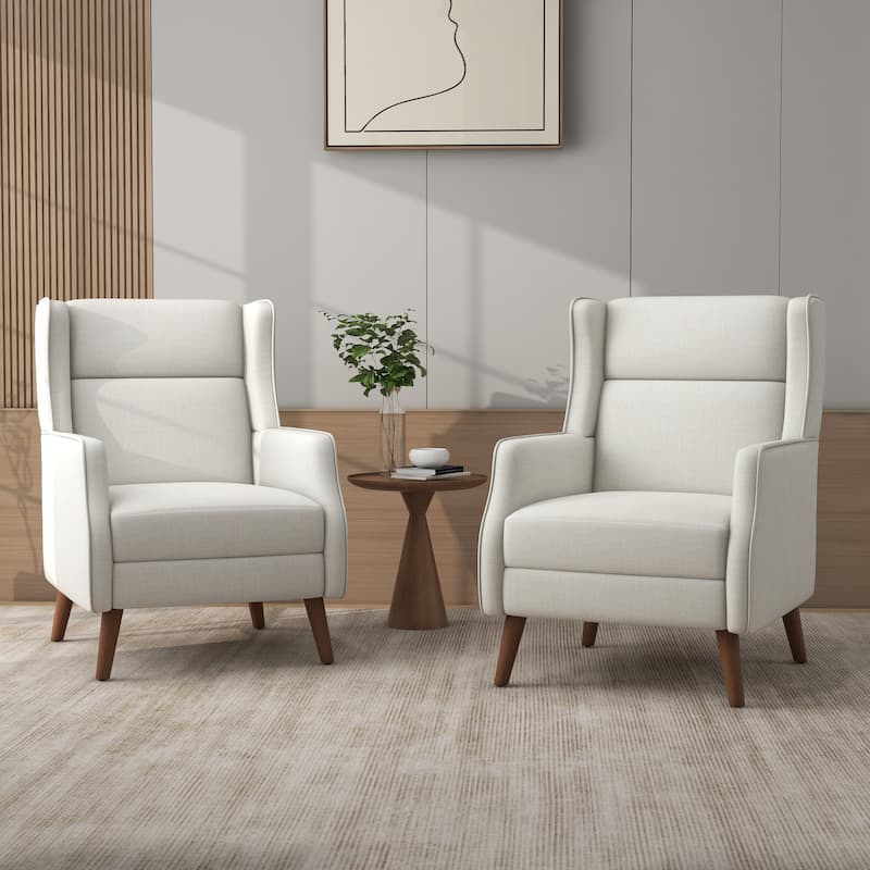 Modern High Back Cotton Linen Accent Chair