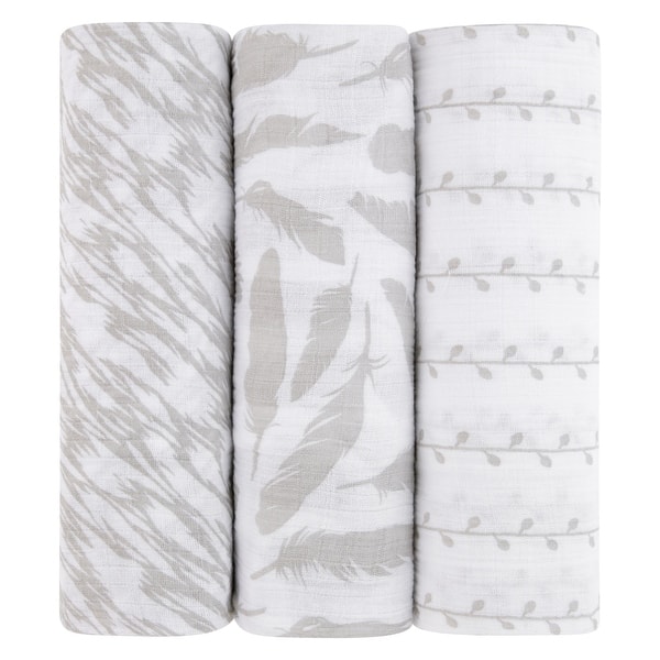 slide 2 of 7, Cotton Muslin Swaddle Blanket Classic Grey 3 Pack